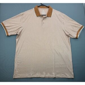 Mens XL Tan Geometric Print Retro Golf Polo Shirt Quick Dry 4-Way Stretch